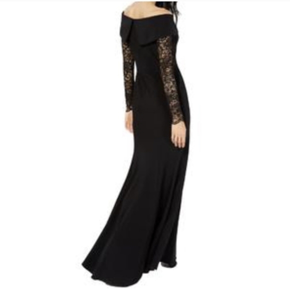 Xscape Off The Shoulder Sweetheart Neckline Lacey Sleeve Formal Dress - Size 16 - Picture 2 of 16